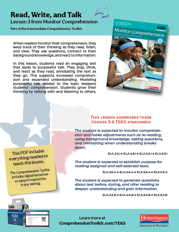 Read, Write, and Talk. Lesson 3 from Monitor Comprehension