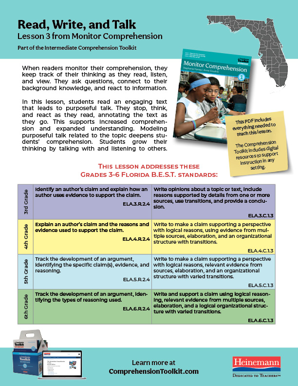 Comprehension Toolkit Florida BEST Lesson Cover