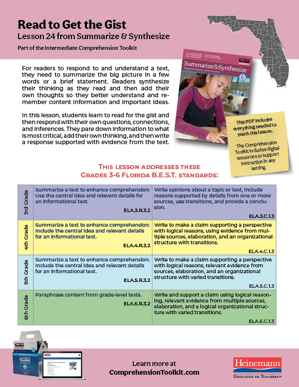 Comprehension Toolkit Florida BEST Lesson Cover